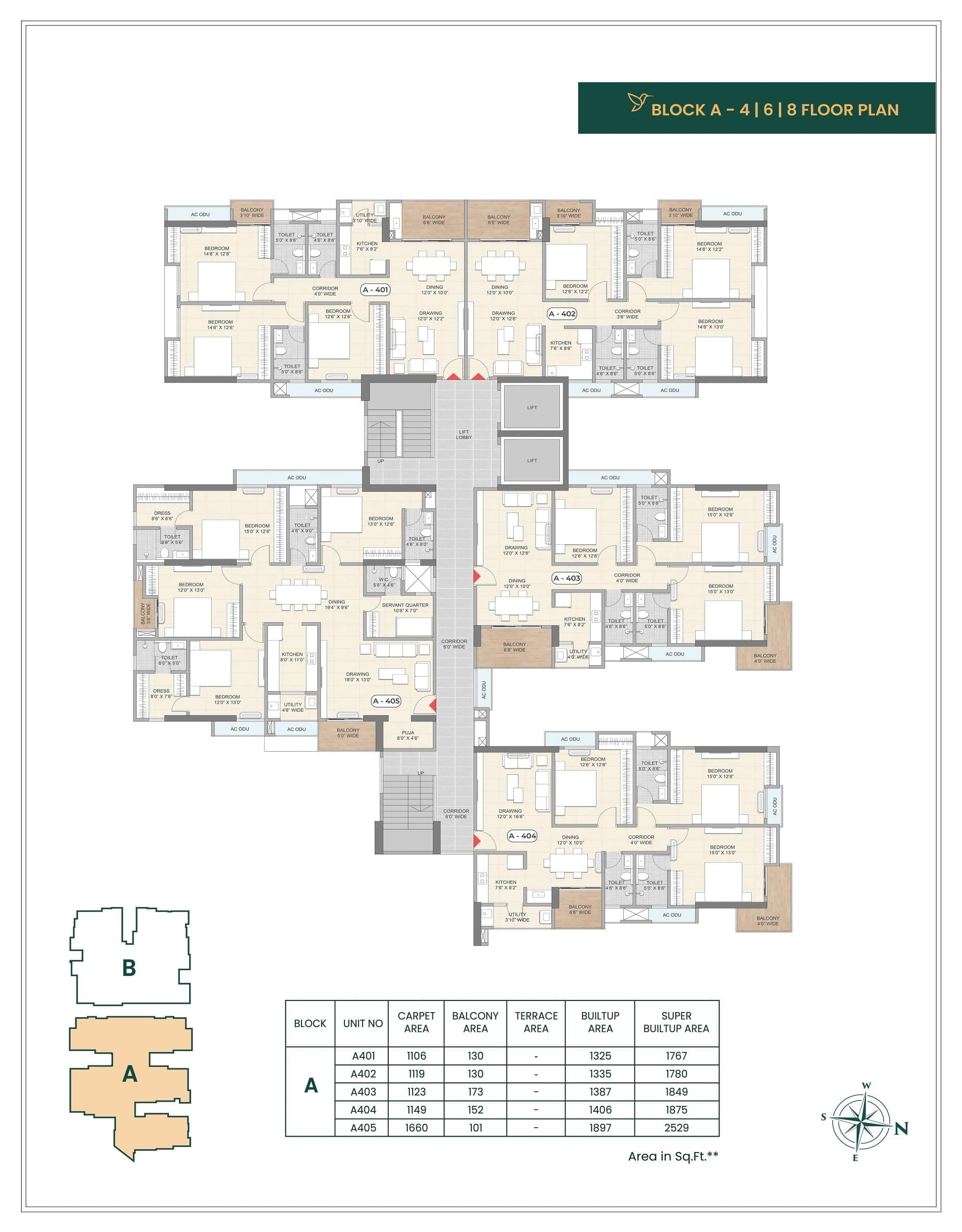 BLOCK - A ( 4TH, 6TH, 8TH FLOOR PLAN )