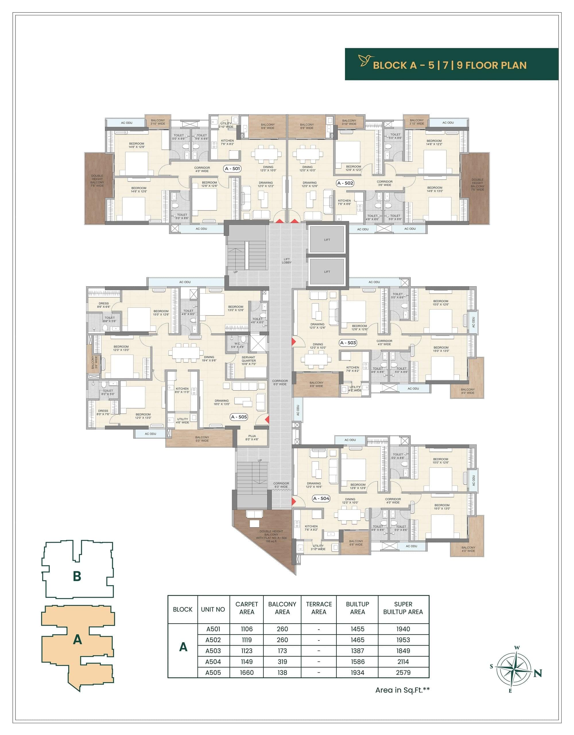 BLOCK - A ( 5TH, 7TH, 9TH FLOOR PLAN )