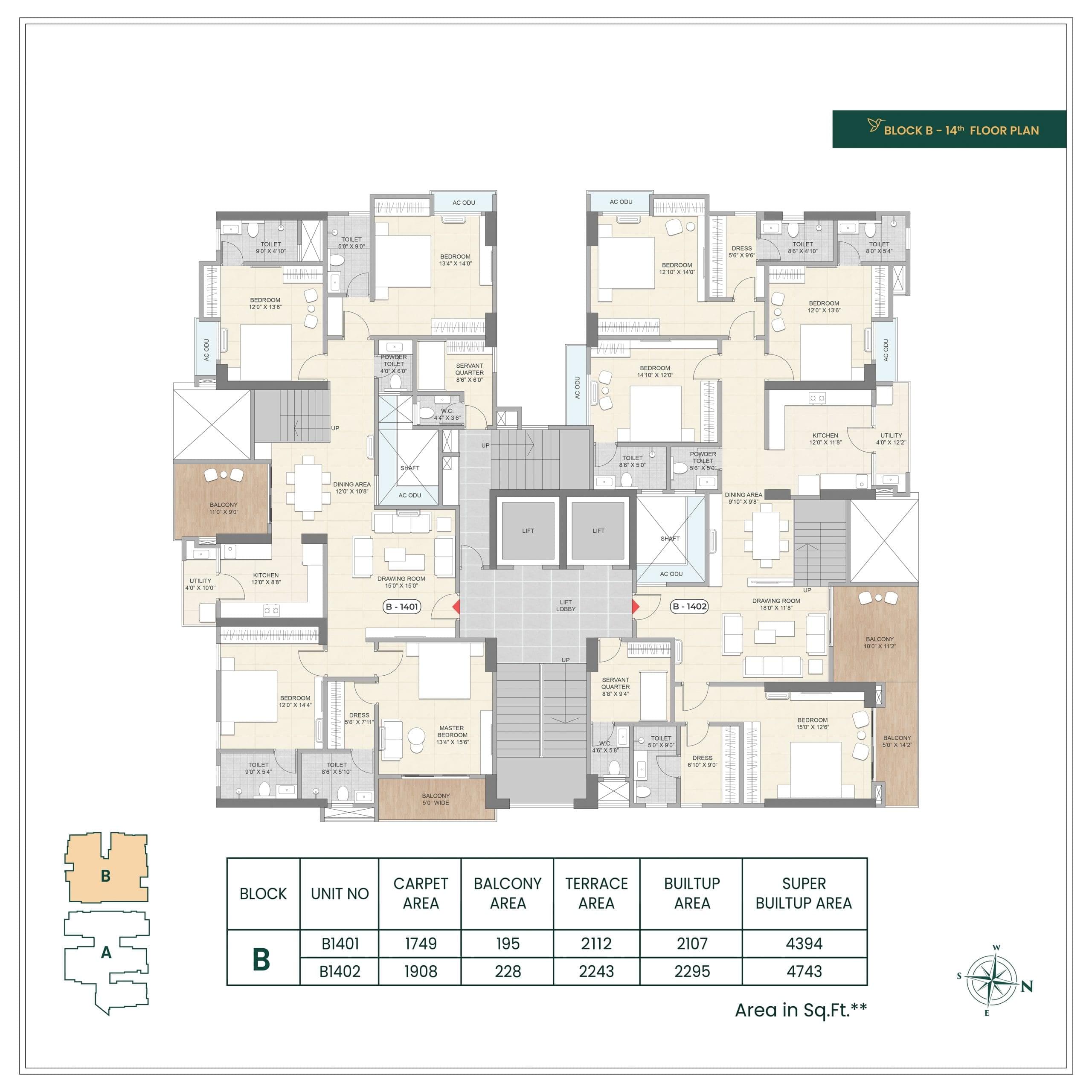 BLOCK - B ( 14TH FLOOR PLAN )
