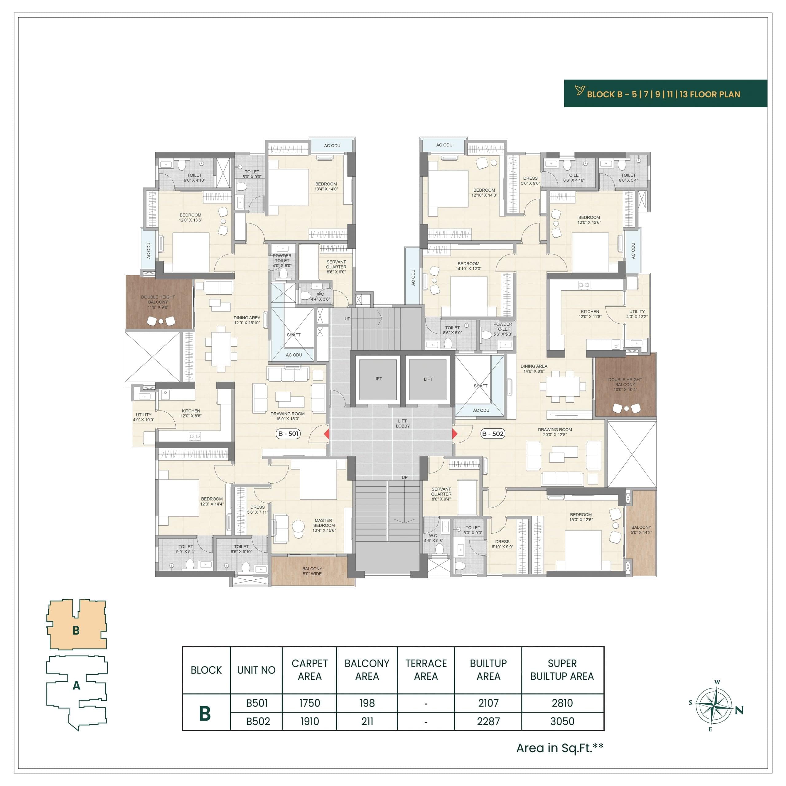 BLOCK - B ( 5TH, 7TH, 9TH, 11TH, 13TH FLOOR PLAN )