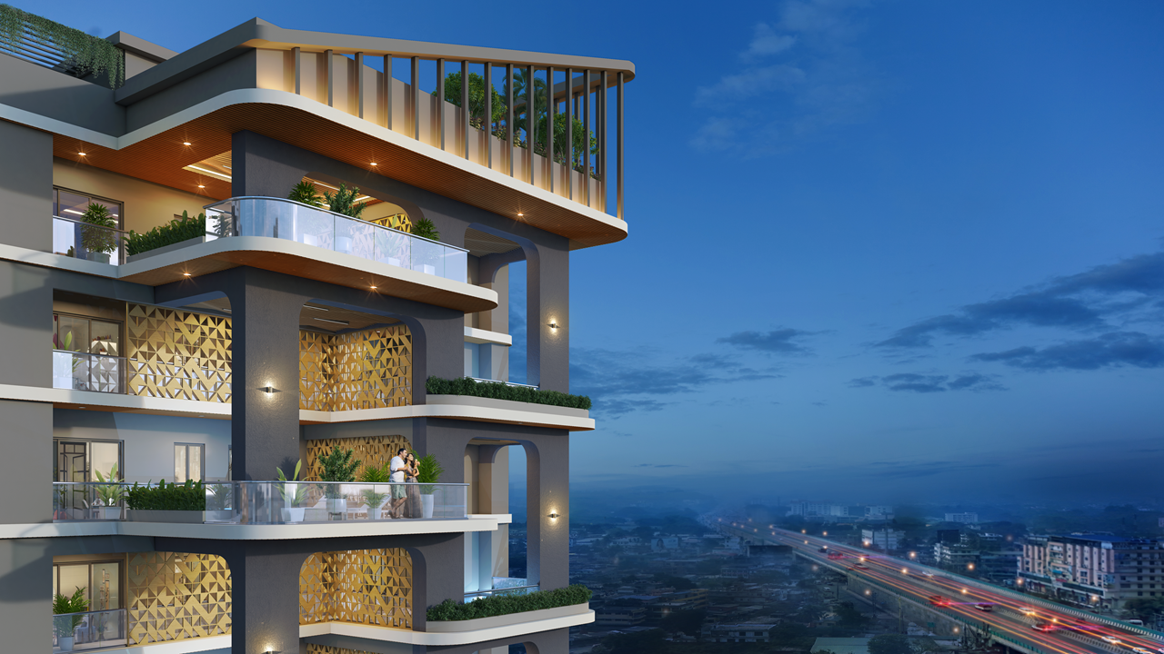 Double height balcony outside view 1
